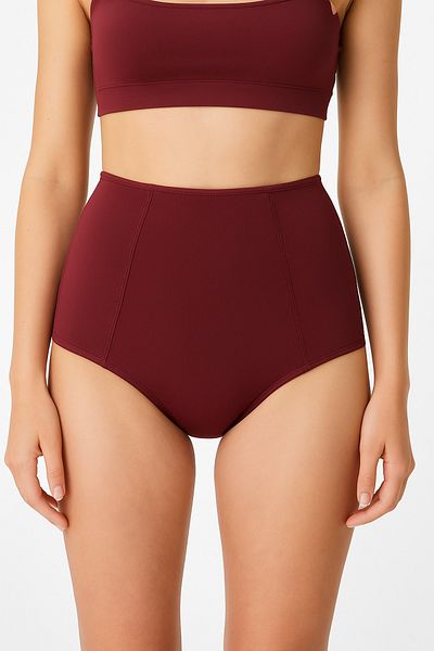 BRNCY Partea de jos de bikini Sculptfit cu talie înaltă și modelare și modelare burgundă