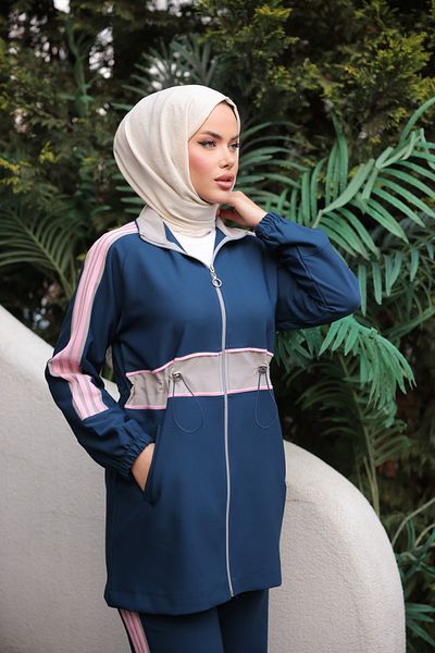 Ryzi Moda Women's Hijab Tracksuit Set Zippered Double Set