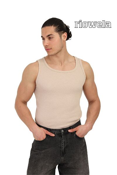 Riowela Copy - Men's Ribbed Undershirt - Cotton Flexible Sports Cut