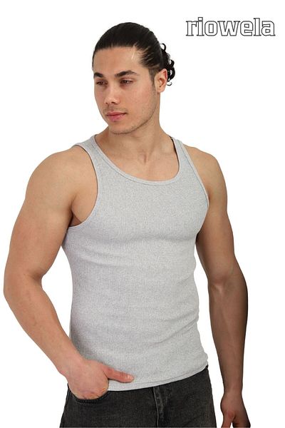 Riowela Men's Ribbed Undershirt - Cotton Stretchy Sports Cut 4 Pack