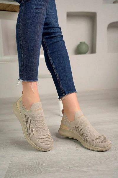 QUNDIR Unisex Μπεζ ελαστικά αναπνεύσιμα ελαφριά πλεκτά παπούτσια πεζοπορίας