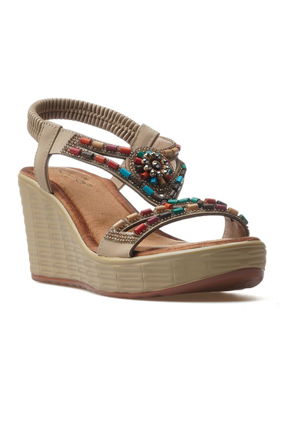 Guja Women's Stone Detailed Wedge Heeled Daily Sandals 25Y 25Y155-2 Z Beige