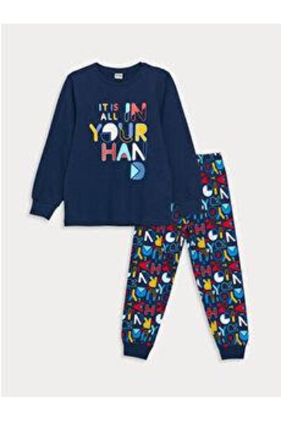 LC Waikiki Crew Neck Printed Long Sleeve Boys Pajama Set (W3)