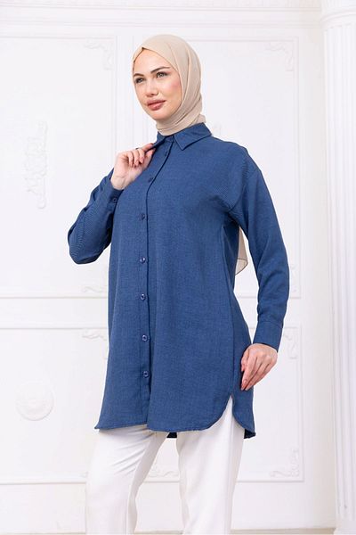 katalya Cămașă de bază lungă oversize - albastru