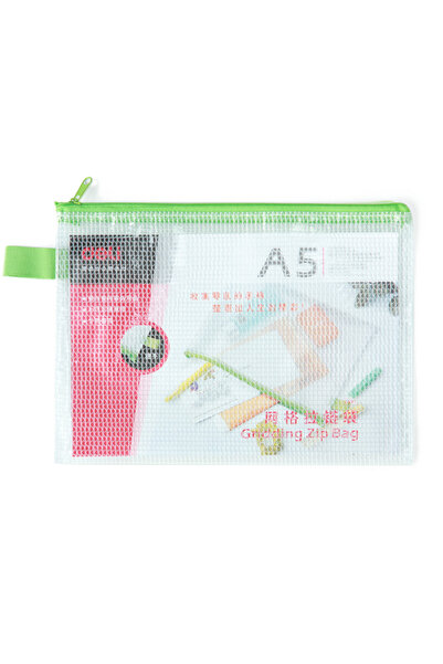 Deli E5591 A5 Zip Bag - Durable Mesh PVC, High Transparency, Metal Zip