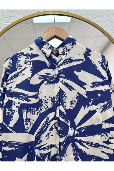 MİHRA STORE Cămașă din viscoză cu model Orientul Mijlociu Florence-PE204 Indigo