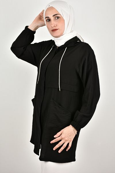moda caddesi Sim Thread Detailed Zippered Pocket Cap Tunic
