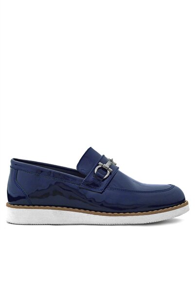 Rakerplus Детски класически обувки от естествена кожа, тъмносини, лачени, бели