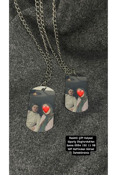 Çelik Resimli Çift Kolyesi - En Güzel Hediye