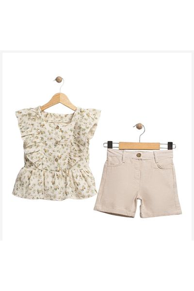 Ard Kids 2-5 Years Old Girl's Muslin Shirt & Linen Shorts Set – Summer Stylish Combination
