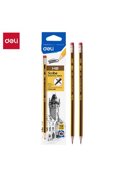 Deli Deli EC004-HB Graphite Pencils, HB, 12 Pcs/Box, Yellow – For School & Office Writing