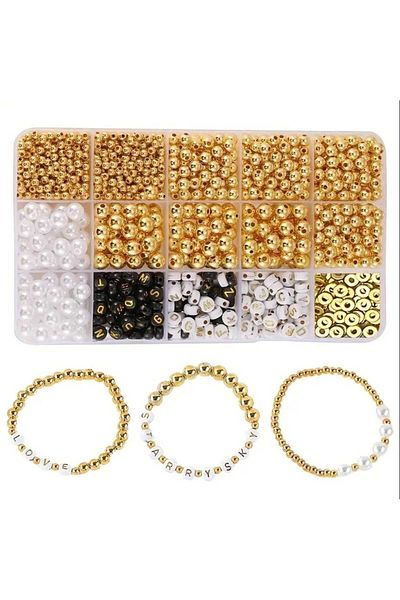 yiğit aksesuar Pearl Bead Letter Bead and Gold Spacer Jewelry Bracelet Making Kit Hobby Supplies 41