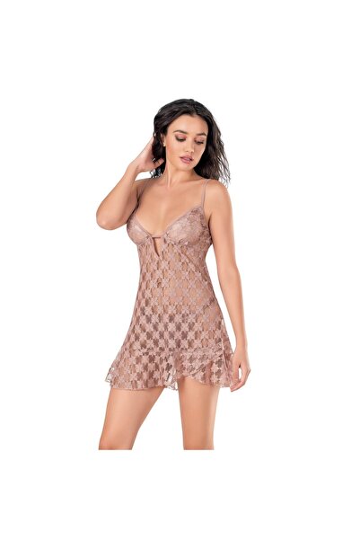 Narnuga ثوب نوم قصير من التول من فرو المنك