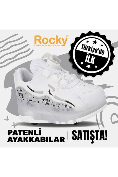 ROCKY SPORT Nils Unisex Children's Comfortable White Sports Shoes & Sneakers with Skates and Lights |   New Style Skate Shoes
