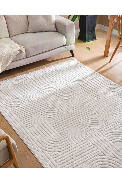 Trend Home Turgut Halı Casablanca Bohem Yumuşak Dokulu Makine Halısı Beyaz