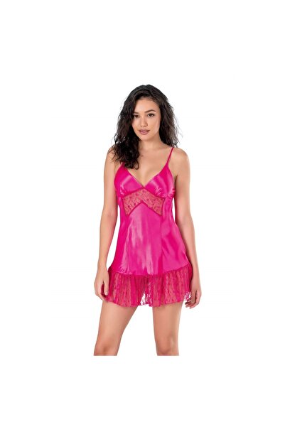 Narnuga فستان نوم قصير من الساتان باللون الفوشيا
