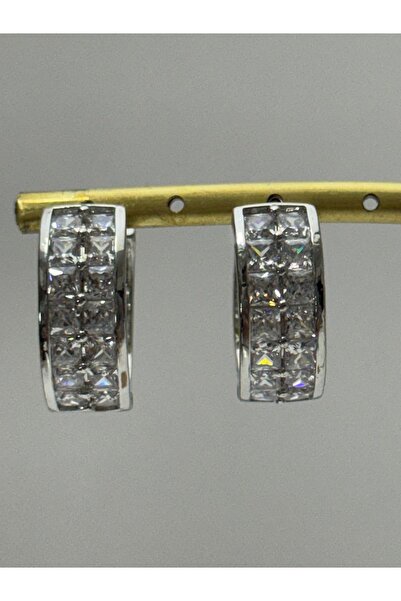 XUPING JEWELRY 316L Zircon Stone Steel Hoop Earrings Stainless No Tarnish Silver Color
