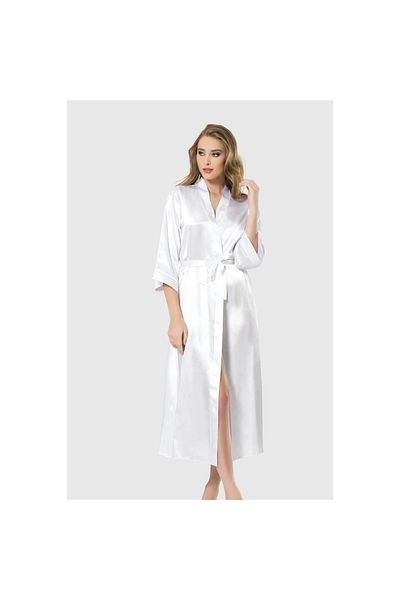 Narnuga White Long Satin Dressing Gown