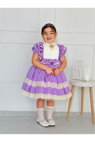Linarookids Pansy Lilac Vintage Baby Girl Dress,Birthday Dress,Photo Shoot Dress,Suitable for 0-12 Years Old