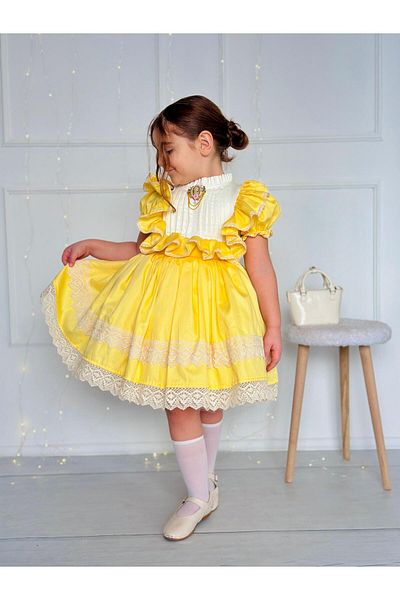 Linarookids Sunflower Yellow Vintage Baby Girl Dress,Birthday Dress,Photo Shoot Dress,Suitable for 0-12 Years