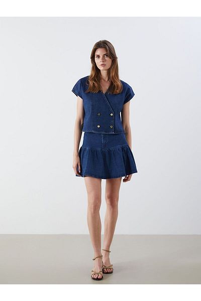 LC Waikiki Natuvera Pleated Mini Jean Skirt
