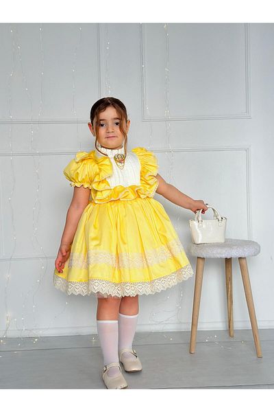 Linarookids Sunflower Yellow Vintage Baby Girl Dress,Birthday Dress,Photo Shoot Dress,Suitable for 0-12 Years