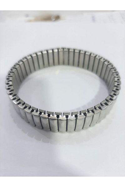 Tasarım Steel Bracelet Metal Curved Elastic Model 1 cm Width 18 cm Length Middle Silver Edge Silver