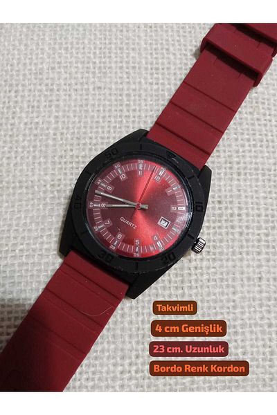 Brality Burgundy Color Silicone Cord - Calendar - Women's Men's Wrist Watch - Round Digital Case 0083