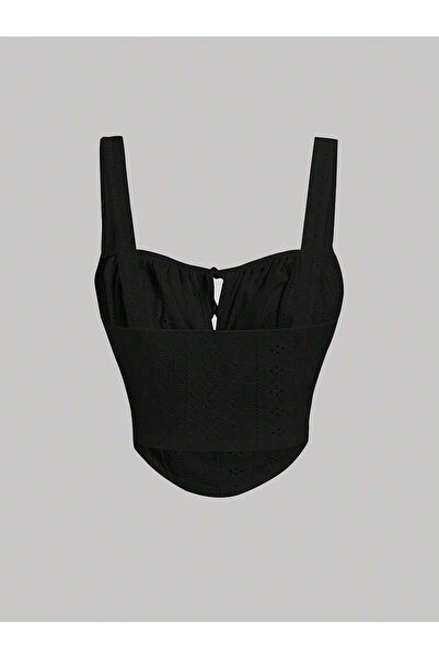 Wild Flower Μαύρο μπλουζάκι με μοτίβο κεντήματος με φαρδύ λουράκι