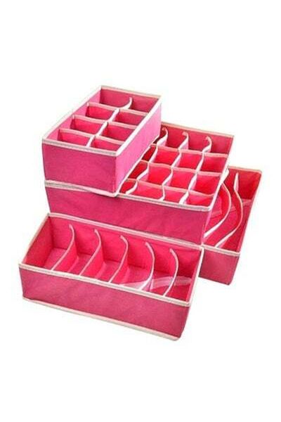 HALAMODO 4 Set Drawer Dividers Closet Organizers Bra Clothing Underwear Storage Boxes in Red