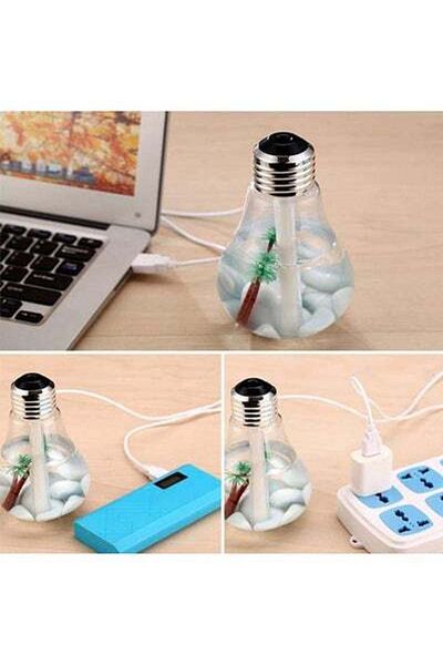 HALAMODO Mini Bulb Shaped Humidifier With USB And LED Light Silver/Clear