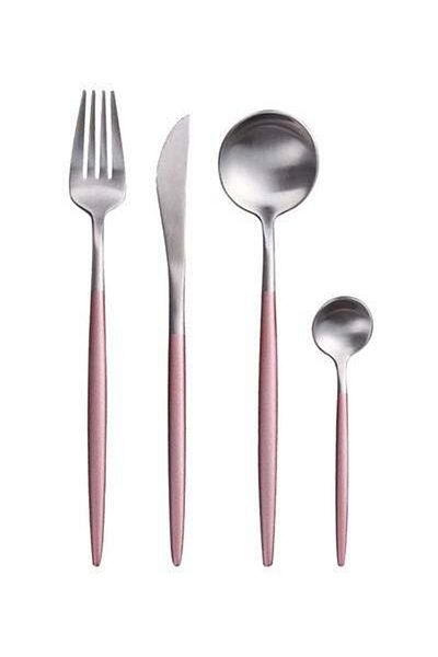 HALAMODO 4-Piece Stainless Steel Cutlery Set Pink / Silver 16.5x26x3.5cm