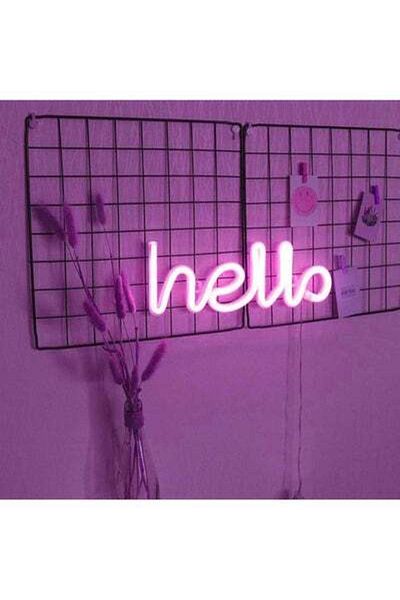 HALAMODO Neon Sign LED Hello Shape Light Wall Decor Night Lamp Purple 34 x 11.5cm