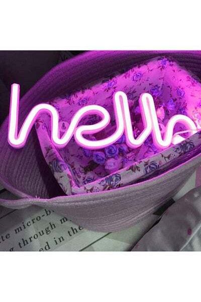 HALAMODO Neon Sign LED Hello Shape Light Wall Decor Night Lamp Purple 34 x 11.5cm