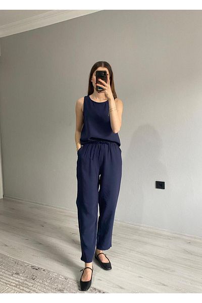 Niceboutique Sleeveless Blouse Pants Double Set