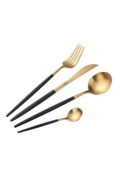 HALAMODO 4-Piece Stainless Steel Cutlery Set Black/Gold