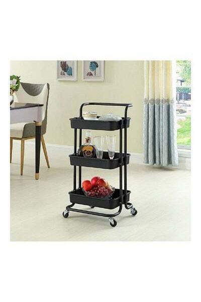 HALAMODO 3 Tier Metal Rolling Utility Cart with Wheel Black 42 x 35 x 87cm