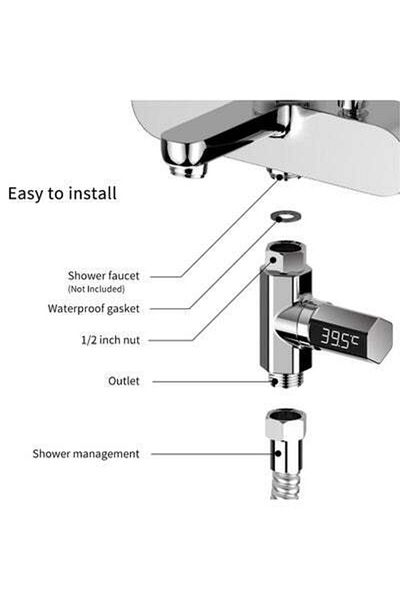HALAMODO Led Thermometer Digital Shower Silver 3.2x3.3x1.4inch