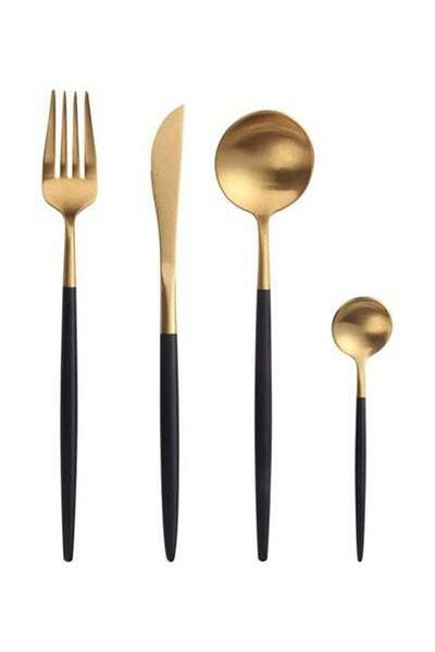HALAMODO 4-Piece Stainless Steel Cutlery Set Black/Gold