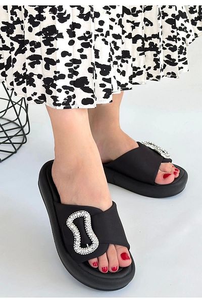 KAZAX Rale Black Stretch Buckle Slippers - Lisinya