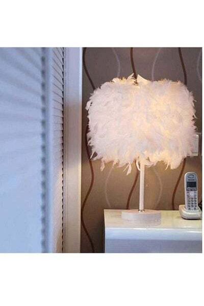 HALAMODO Modern Handmade Feather Lampshade Bedside Table Lamp White 20x30cm