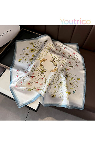 Youtrico 100% حرير التوت، وشاح منقوش، مزين بنقشة زهور جميلة، متناسق بشكل أنيق، 53*53 سم