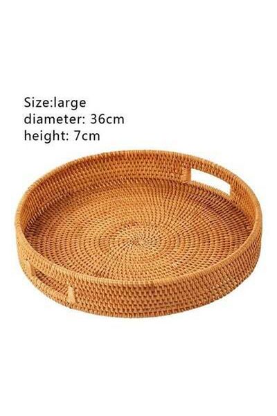 HALAMODO Round Woven Serving Tray with Handles Brown 36cm