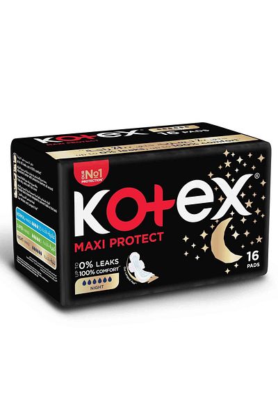 Kotex Maxi Protect Thick Overnight Pads With Wings – 16 Pcs (28CM LENGTH)