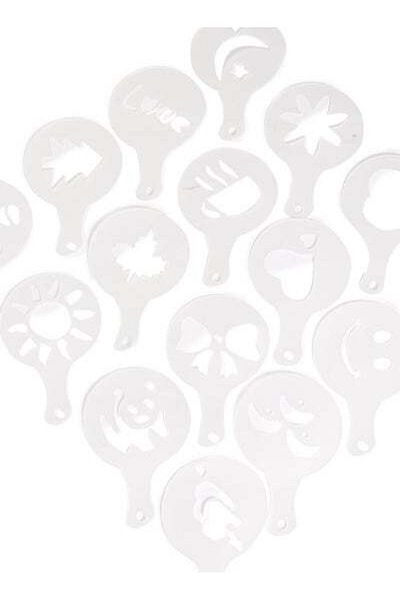 HALAMODO 16-Piece Coffee Art Stencil Set Silver