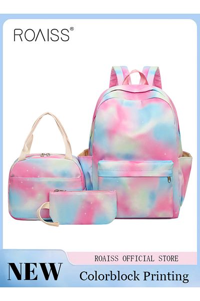 ROAISS 3-Piece Set New School Bag Elementary School/Junior High School/High School/Student Bag College Stud
