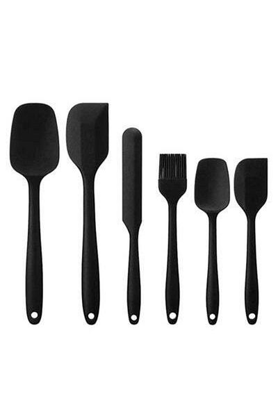 HALAMODO 6-Piece Baking Scraper Shovel Spatula Set Black