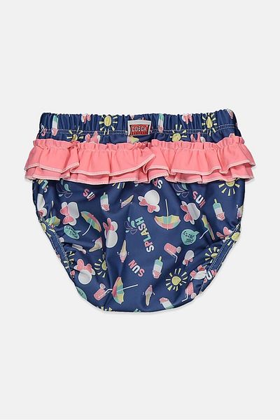 Coega Sunwear Toddler Girls Ruffle Side Allover Print Panty, Navy Combo