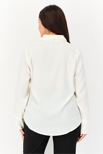 Bebe Women Pointed Collar Long Sleeve Plain Shirt, Off White