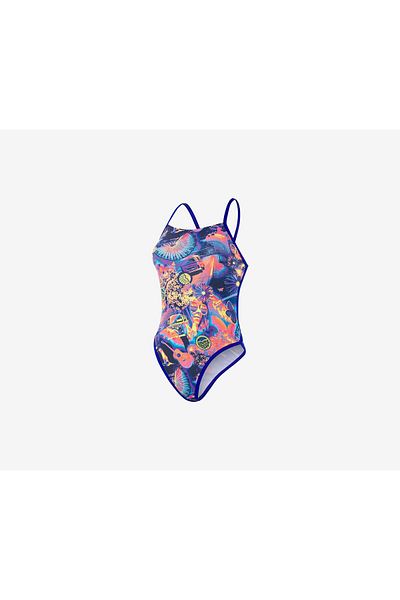 SPEEDO Women Hi Five Flash Ribbonback 1,Piece Swimsuit, Blue Combo